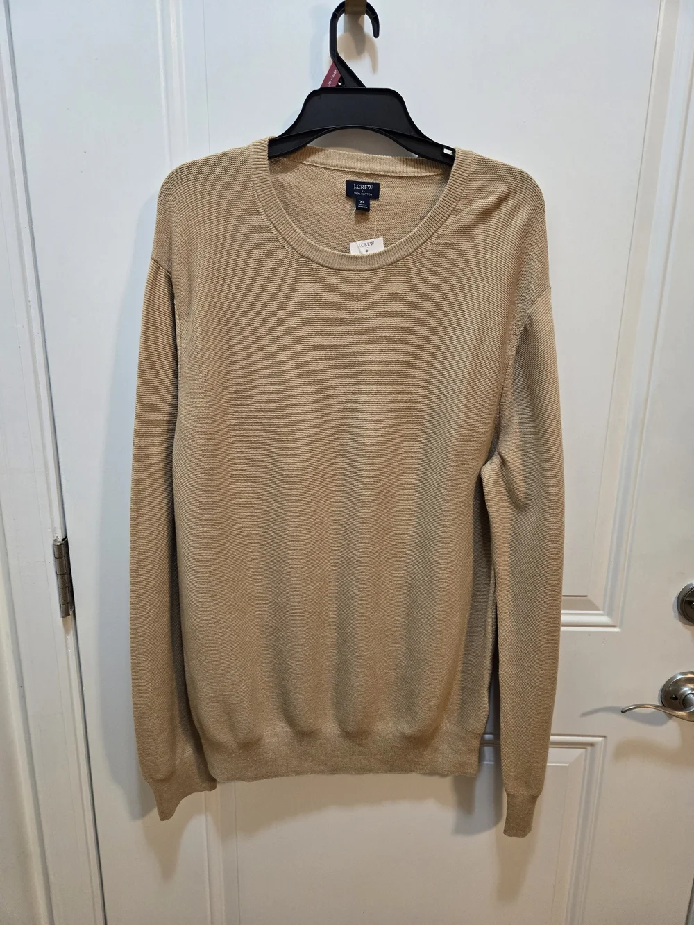 J.Crew Men's Cotton Garter-Stitch Crewneck Sweater XL Tan